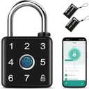 Fingerprint Padlock, Fingerprint/Password/Key Card/App Unlock, USB-C Rechargeable Waterproof Biometric Padlock for Gym Locker, School Locker, Backyard Gate, Shed, Fence Door