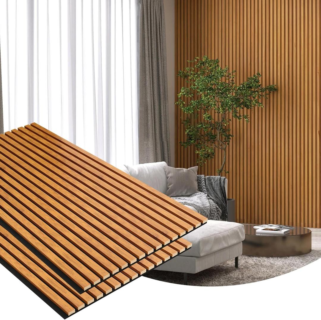 Gaahing 2 Pack Wood Finish Accent Wall Panels, 3D Slat Acoustic Paneling for Recording Studio, Office, Living Room Interior Decoration (Natural Walnut, 48"L x 24"W)