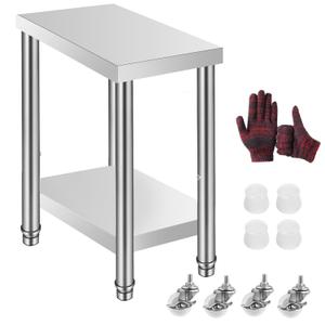 Stainless Steel Work Table 24x14x31 Inch with 4 Wheels Heavy Duty Food Prep Worktable with Adjustable Undershelf for Commercial Kitchen Restaurant, Hotel and Garage