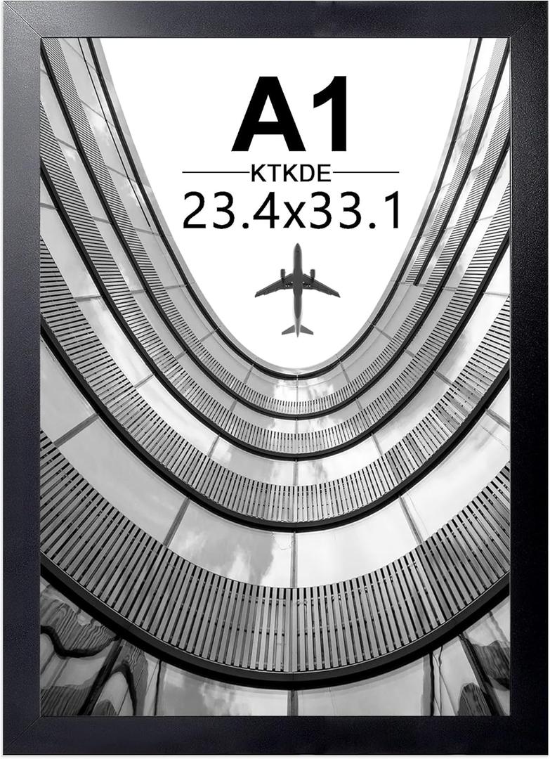 KTKDE A1 Picture Frame,23.4x33 Poster Frame Black Woodgrain, Vertical & Horizontal Wall Hanging Large picture frames for Photos, Posters & Art Prints