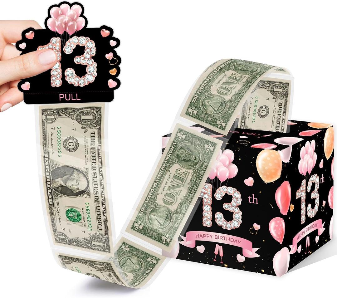 2 x Azbuk 13th Birthday Money Box for Cash Gift, Pink Gold Surprise Birthday Gift Set