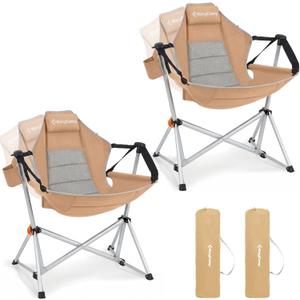 KingCamp Hammock Camping Chair, Swinging Portable Camp Chairs for Adults, 400lbs Heavy Duty Oversized Folding Rocking Chair with Adjustable Recline, Aluminum Alloy Frame for Outdoor Patio Beach Sport Khaki-2 Pack