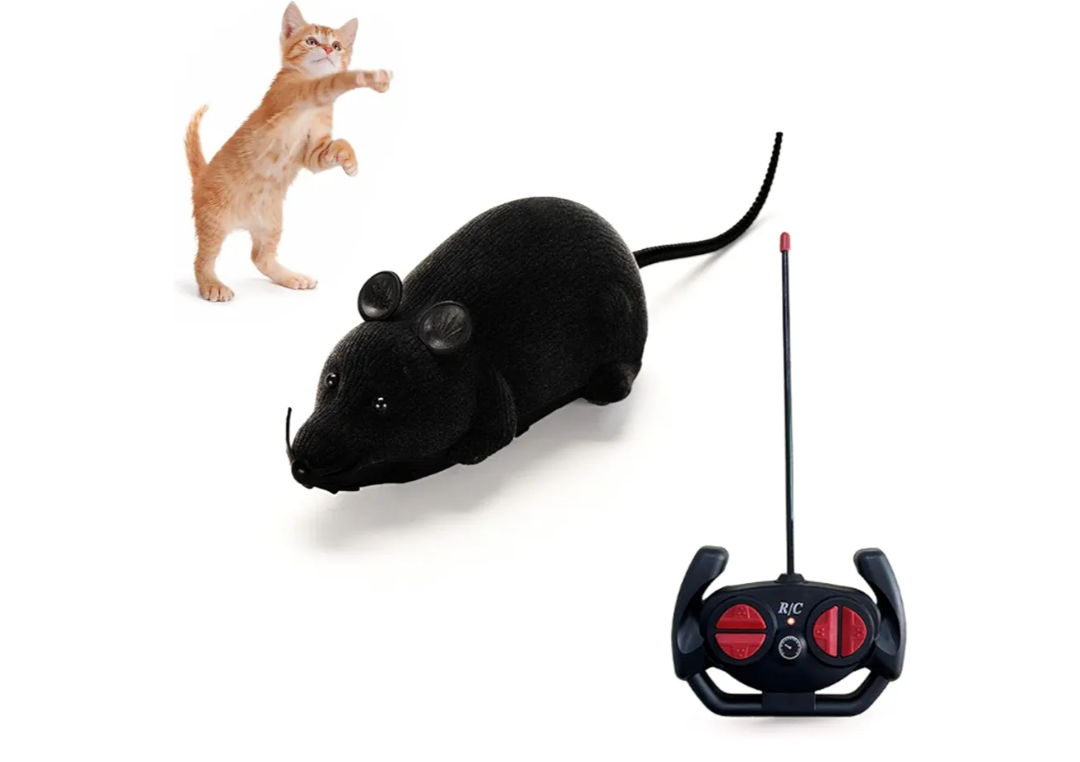 Remote Control Rat Mouse Cat Toy Realistic RC Fake Rat Mouse Toy Flocking Wireless Funny Chasing Electronic Interactive Cat Toys Prank Joke Scary Trick Rats for Cats Dogs Novelty (Black)