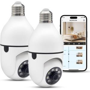 Light Bulb Camera Wireless WiFi 355 Degree Surveillance Cameras, 2PCS Full HD 1080p Security Light with Camera for Indoor Outdoor House Security