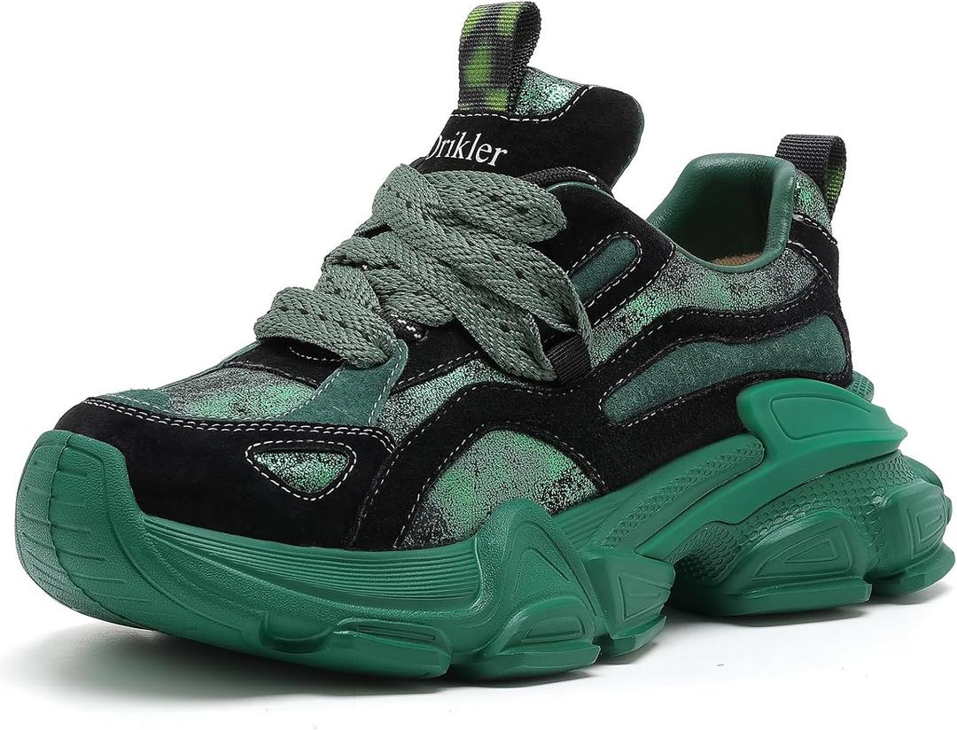 Women's Chunky Platform Comfort Orthopedic Wedge Walking Shoes Fashion Lace Up Casual Non-Slip Running Shoes (8, Green)