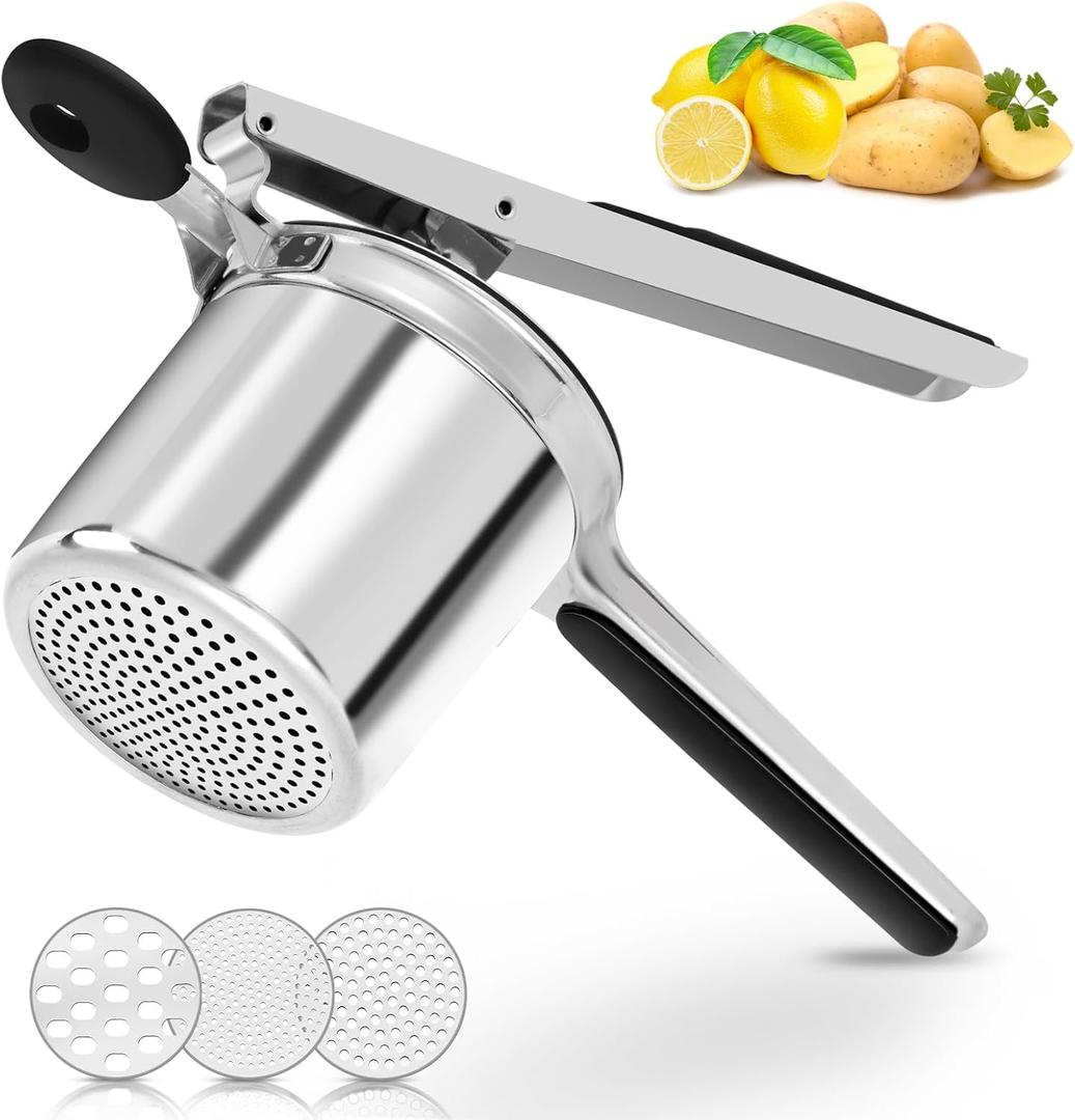 Potato ricer, Heavy Duty Ricer for Mashed Potatoes, Large Potato Masher Stainless Steel with Ergonomic Handle, Efficiently for Fluffy Mashed Potatoes