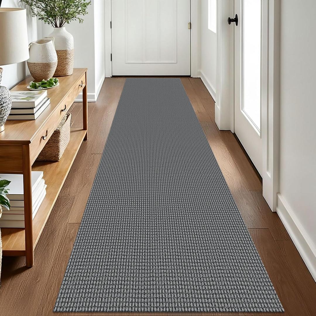 EARTHALL Woven Runner Rug 2x8 Ft Washable Runners for Hallways Cotton Non Slip Rubber Backed Kitchen Runner Braided Indoor Floor Carpet for Entryway, Hallway, Kitchen, Bedroom, Dark Gray