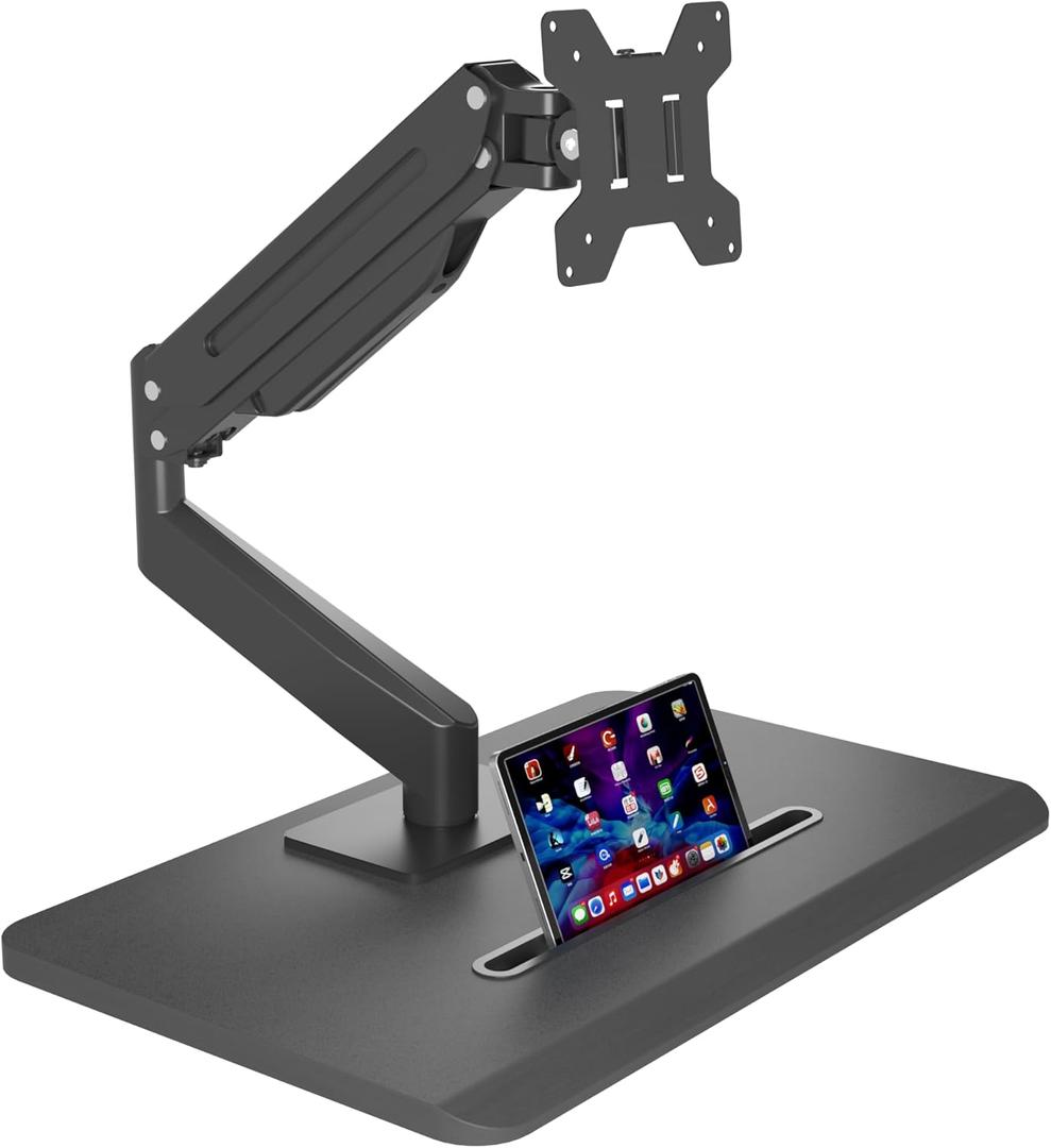 suptek Single Monitor Mount Gas Spring Arm Mount with Base,Free Standing Pneumatic Height Adjustable Monitor Desk Stand for 17 to 32 inch,Holds up to 22 lbs,Black (ML8)
