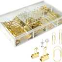Gold Paper Clips Binder Clips, 154 PCS Luxury Office Supplies Set with Large Small Paper Clamps Binder Clips Clear Push Pins Office School Desk Organizer (Gold)