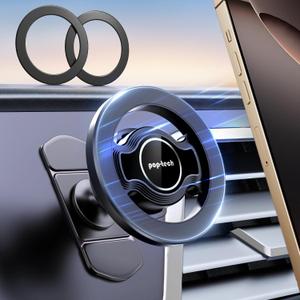 Pop-tech for MagSafe Sticky Car Mount Dashboard, [Upgrade Adhesive] Universal Magnetic Phone Holder for Car Dash, Strong Magnets Cell Phone Holder Fit for iPhone 16 Pro Max 15 14 13 12 Series