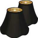 Black Bell Lamp Shades Set of 2, 6" Top x 13" Bottom x 9" High Scalloped Petal Braid Edge Lampshades for Table & Floor Lamps, Spider Fitter, Replacement Fabric Lampshade for Bedroom, Living Room Decor