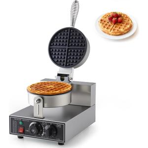 Commercial Waffle Maker, 1200W Waffle Iron, Professional Rotatable Waffle Baker Machine with Temp and Time Control, Non-Stick Baking Pan Stainless Steel for Restaurant Bakeries Kitchen Home