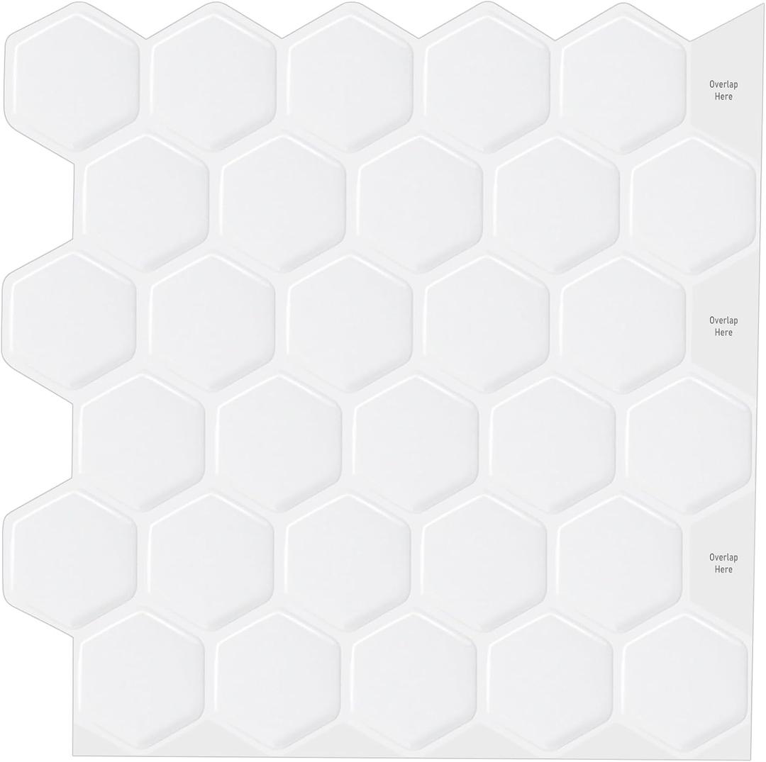 Hexagon Peel and Stick Backsplash, 10 Sheets Premium 3D Self Adhesive Wall Tile Sticker, Large Stick on Backsplash for Kitchen and Bathroom (12" x 12")