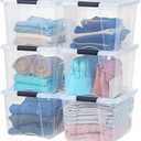 IRIS USA 40 Qt Stackable Plastic Storage Bins with Lids, 6 Pack - BPA-Free, Made in USA - See-Through Organizing Solution, Latches, Durable Nestable Containers, Secure Pull Handle - Clear
