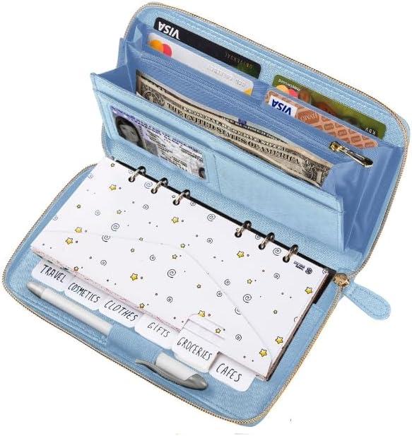 Cash Envelope Wallet Azure All in One Budget System with 12x Tabbed Cash Envelopes, 12x Monthly Budget Cards,1x Yearly budget planner sheet Complete Money Organizer Set for Cash