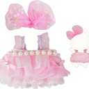 2 x Cute Pink Skirt and Hair Clip Set for 6.7 Inch Dolls  Fits 1st/2nd/3rd Gen 17cm Dolls, Adorable Ruffle Tulle Skirt with Pearl Trim and Bow, Clothes for Collectible Dolls (Doll Not Included)