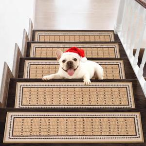Stair Treads Non Slip 15PCS - 8"x30" Indoor Stair Runners for Wooden Steps, Soft Carpet Stair Treads, Edging Stair Rugs, Peel and Stick Stair Treads Washable Reusable Adhesive (Beige)
