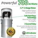OVO Heavy Duty Powerful Central Vacuum System, Hybrid Filtration (with or Without Disposable Bags) 35L or 9.25Gal, 700 Airwatts with 40ft Carpet Deluxe Accessory Kit Included