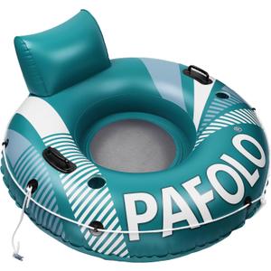 Pool Float Adult, Inflatable River Tube Float, River Tubes for Floating Heavy Duty with Mesh Bottom, Comfortable Backrest & 2 Cup Holders & Durable Grab Handles,450 lbs Weight Capacity (Green and Grey)