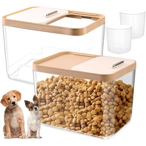 2 Pack Airtight Dog Food Storage Container, Holds 10Lbs, Pet Cat Food Container Clear Storage Bin with Locking Lid & 2 Measuring Scoops for Dog Cat Bird and Other Pet