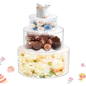 3Pcs Acrylic Cake Display Stand 6'' 8'' 10'' Round 3 Tier Clear Cylinder Cake Box for Wedding Birthday Party Decor (6 / 10 / 12 Inch)