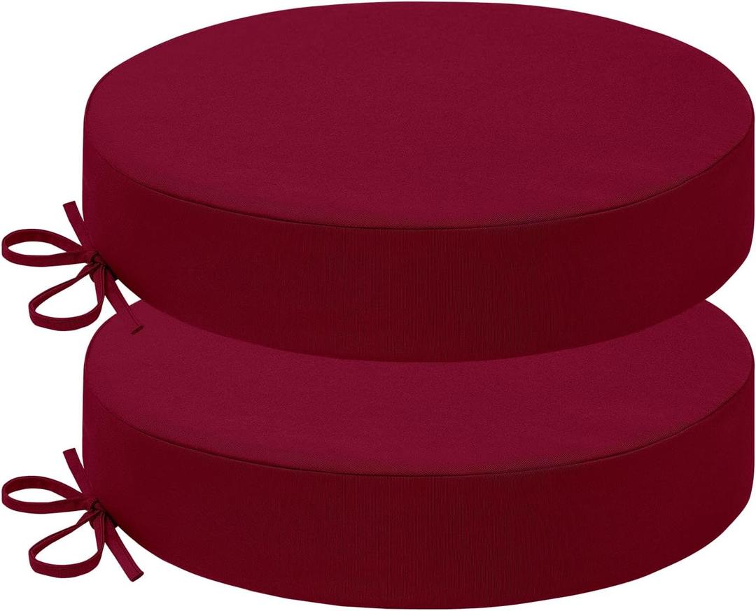 HARBOREST Outdoor Bistro Chair Cushions Set of 2, Waterproof Round Outdoor Cushions with Non-Slip Ties and Removable Covers, 15" D x 3" H, Burgundy