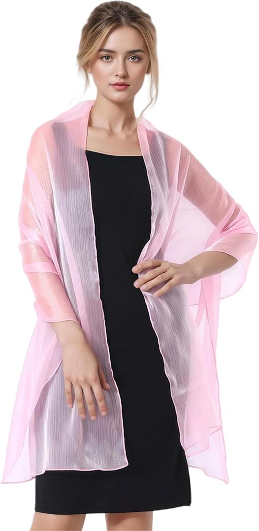 Women Sheer Crepe Shawl - Lightweight Soft Shimmer Wrap for Evening Party, Travel & Festival - Versatile Elegant
