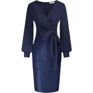 GRACE KARIN Women's Sequin Sparkly Party Dress Cocktail Bodycon Glitter Dresses Long Sleeve (Large)
