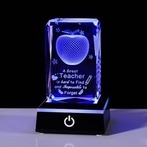 Movdyka Teacher Appreciation Gifts for Women Men, 3D Crystal Engrave Apple with Base, Best Unique Christmas Retirement Thank You End of The Year Gifts for Teacher from Students