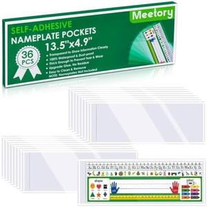 Meetory 36 Pieces 13.5” x 4.9” Upgraded Clear Nameplate Pocket Self-Adhesive Desk Name Tag- Covers for School Classroom Desk, Office Supplies（NOT Include Name Tags）