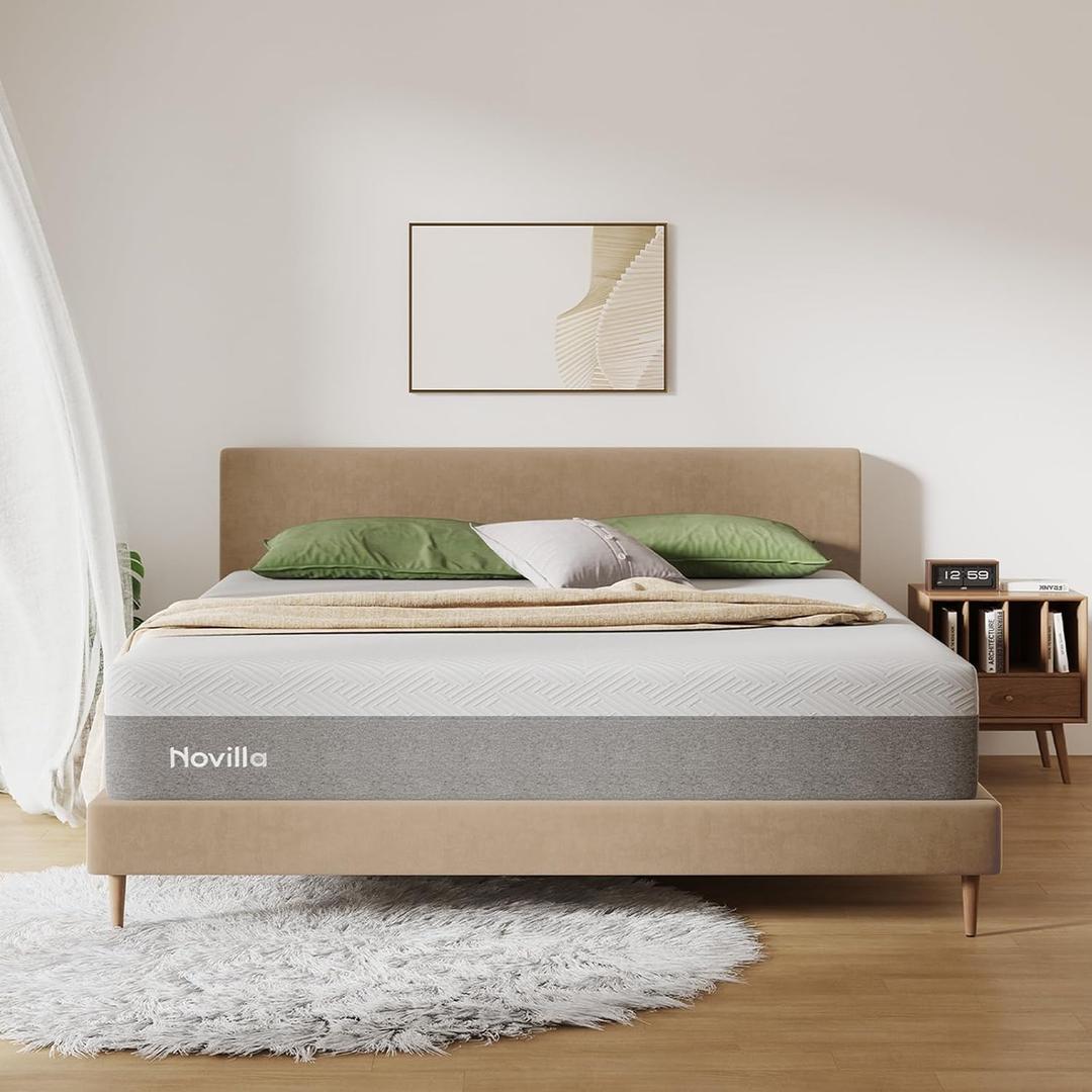 Novilla King Size Mattress, 12 Inch Gel Memory Foam King Mattress for Cool Night & Pressure Relief, Medium Plush Feel with Motion Isolating, Bliss (Grey)