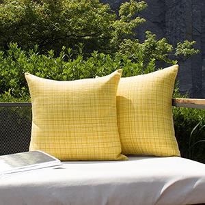 Kevin Textile Pack of 2 Decorative Outdoor Waterproof Throw Pillow Covers Stripe Square Pillowcases Modern Cushion Cases for Patio Couch Bench 18 x 18 Inch Yellow
