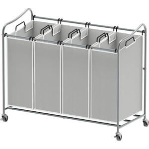 Simple Houseware 4-Bag Heavy Duty Laundry Sorter Rolling Cart, Silver, 32.75 Inches X 17.5 Inches X 31.5 Inches