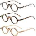 JM 5 Pack Round Reading Glasses for Women Men, Vintage Small Blue Light Blocking Computer Readers with Spring Hinges+ 2.50