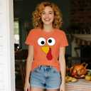 Thanksgiving Shirts for Women Happy Turkey Day T-Shirts Turkey Face Tee Tops (Orange, XXL)