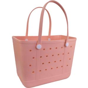 Lightweight Extra large Rubber Beach Bag Small mini Tote Bag for Gym Waterproof medium Open Handbag for Pool Sports (X-Large(18.9*9*13.8in), A-peach Red)
