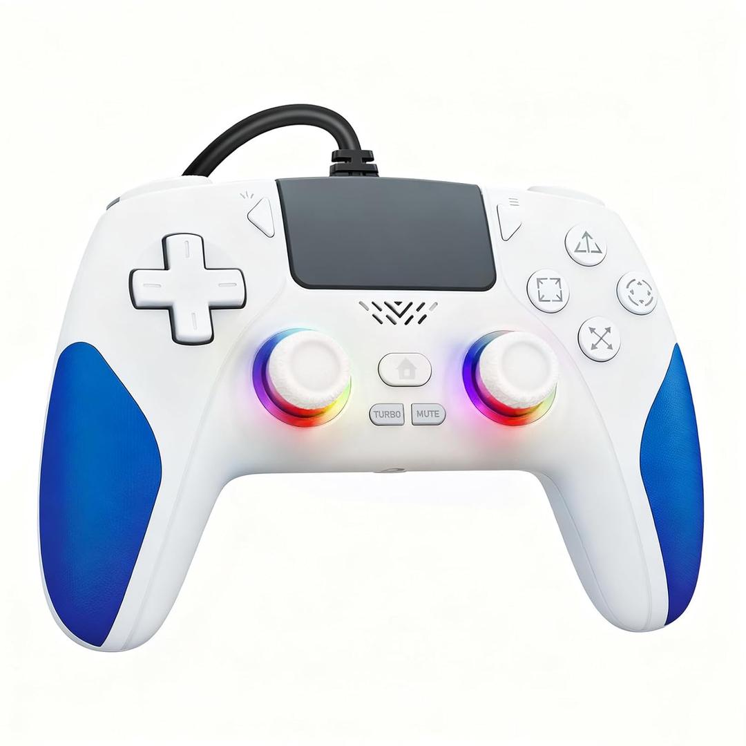 Kamylorus Wired Controller for PS-5/ PC, Gaming Controller with Dual Vibration, Programmable/ Remap/ Turbo/ RGB Light, 3.5MM Headphone Jack