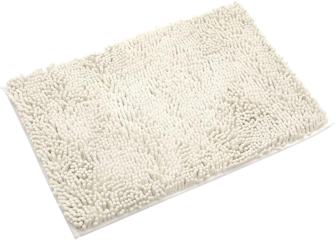 Non-Slip Bath Rug,Extra Soft Microfiber Bedroom Shag Carpet with Anti-Slip Backing,Water/Dust Absorbent Fast Dry Shower Mat,Sound Insulated Stairs Pad,Machine Washable (Ivory,12 x 19 Inches)