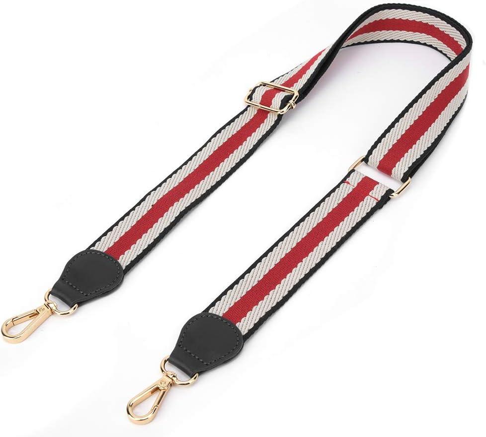 Beige Green Red Stripe Purse Strap with Gunmetal Black Hardware 1-1/2 Inch Wide Replacement Crossbody Guitar Style Shoulder Strap for Handbags Totes
