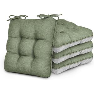 Love's cabin Memory Foam Chair Cushions Set of 4, 15.5"x15.5"x3.5" Indoor & Outdoor Seat Pads for Dining, Kitchen, Office, Patio Chairs - Green