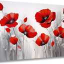 GLOKAK Red Poppies Wall Art - Modern Floral Red Poppy Flower on Grey Background Painting Poster Canvas Print Artwork For Home Bathroom Bedroom Decoration (24"x16")