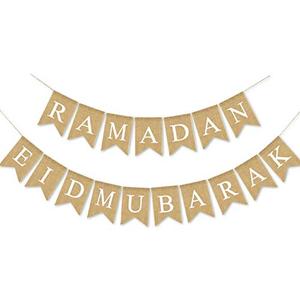 SWYOUN Burlap Ramadan Eid Mubarak Banner Supplies Muslim Fireplace Mantel Decoration