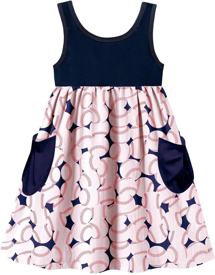 Vieille Little Girls Sleeveless Dress Cute Summer Sundress with Pocket 2-7 Years (4-5T, Baseball)