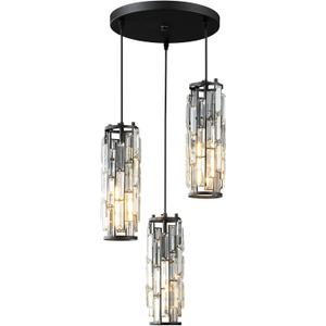 LMQNINE 3 Light Black Pendant Lighting Modern Pendant Light, Mini Crystal Chandeliers,Adjustable Pendant Light Fixture for Kitchen Island Dinning Room Bedroom (Black 3-Light)