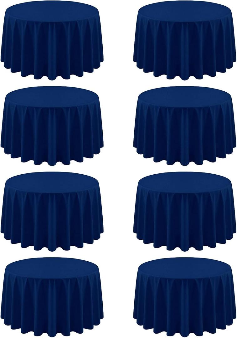 8 Pack Round Tablecloth 90 Inch Navy Blue Tablecloth for Round Tables, Washable Polyester Table Cloth Stain and Wrinkle Resistant Decorative Table Cover for Wedding Party Dining Banquet