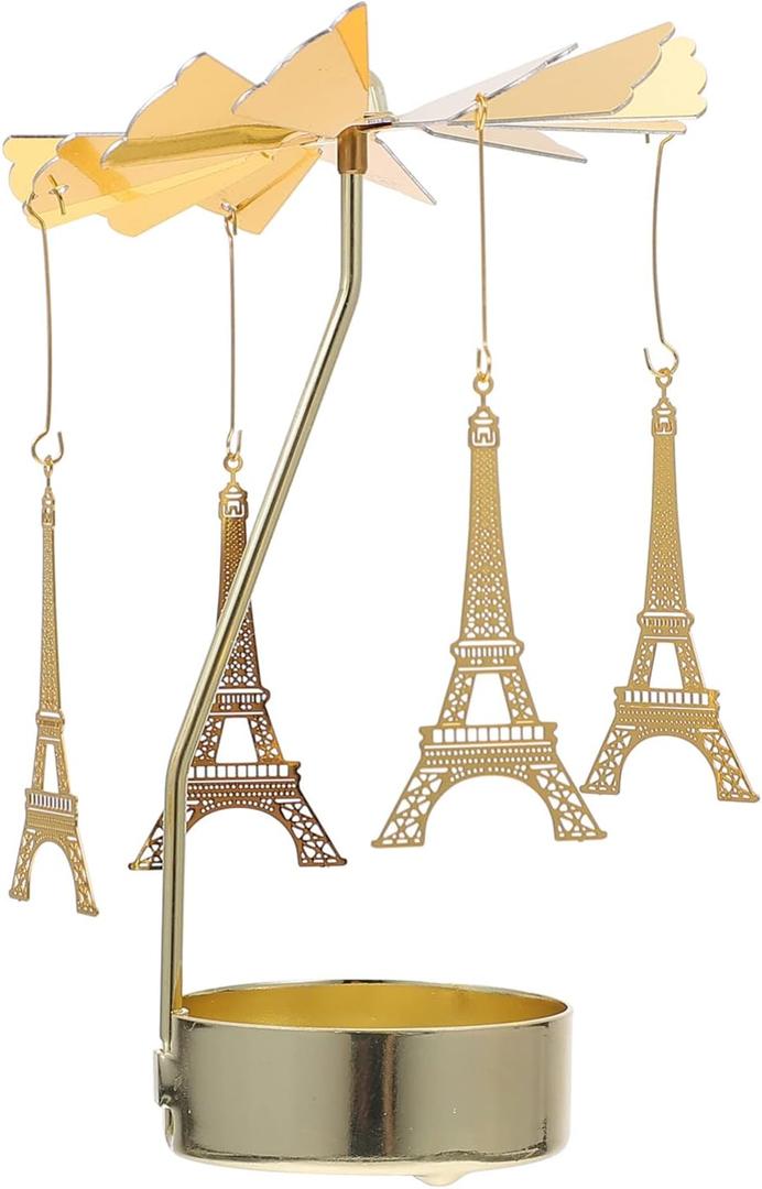 Mobestech Rotating Candle Holder Metal Eiffel Tower Spinning Tealight Holder Rotary Candle Holder Spining Metal Holder for Christmas Valentines Day