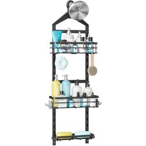 Nieifi Adjustable Hanging Shower Caddy with Soap Holder, Over The Shower Head Organizer with Hooks, Soap and Shampoo Rack for Bathroom, Black