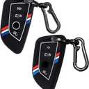 2pcs Key Fob Covers, Striped Silicone Key Protector Shell with Keychain Compatible with 2015-2023 Luxury Car Models Fits Series 2 4 5 6 7 X1 X2 X3 X4 X5 X6