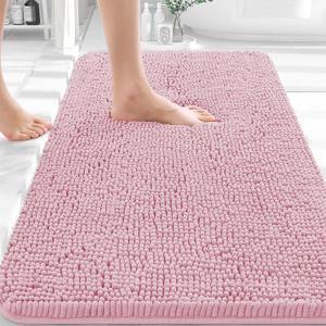 OLANLY Bathroom Rugs 30x20, Extra Soft Absorbent Chenille Bath Rugs, Rubber Backing Quick Dry, Machine Washable Bath Mats for Bathroom Floor, Tub and Shower, Home Decor Accessories, Dusty Rose