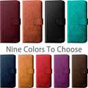 DuckSky Compatible with iPhone 16 Pro 6.3" Genuine Leather Wallet caseRFID Blocking4 Credit Card HolderReal Leather Flip Folio Book Phone case Cover Women Men for Apple 16 Pro case Wine Red